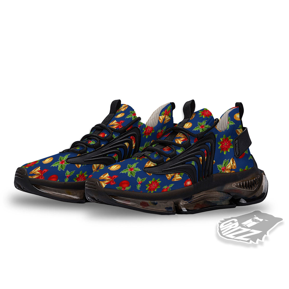 Poinsettia Merry Christmas Print Pattern Black Gym Shoes-grizzshop