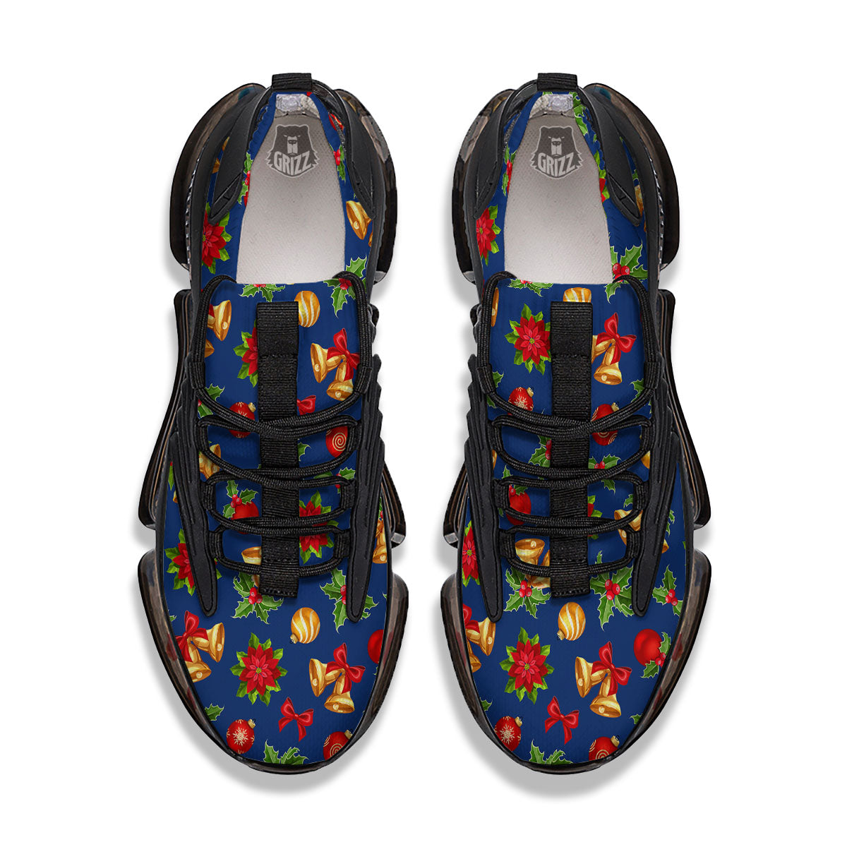 Poinsettia Merry Christmas Print Pattern Black Gym Shoes-grizzshop