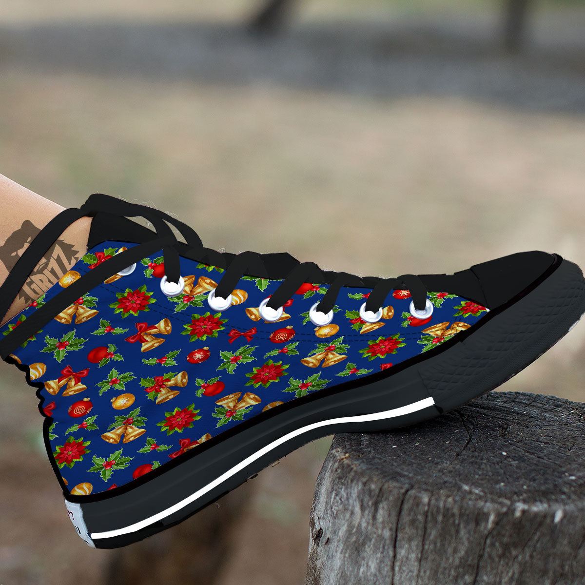 Poinsettia Merry Christmas Print Pattern High Top Shoes-grizzshop