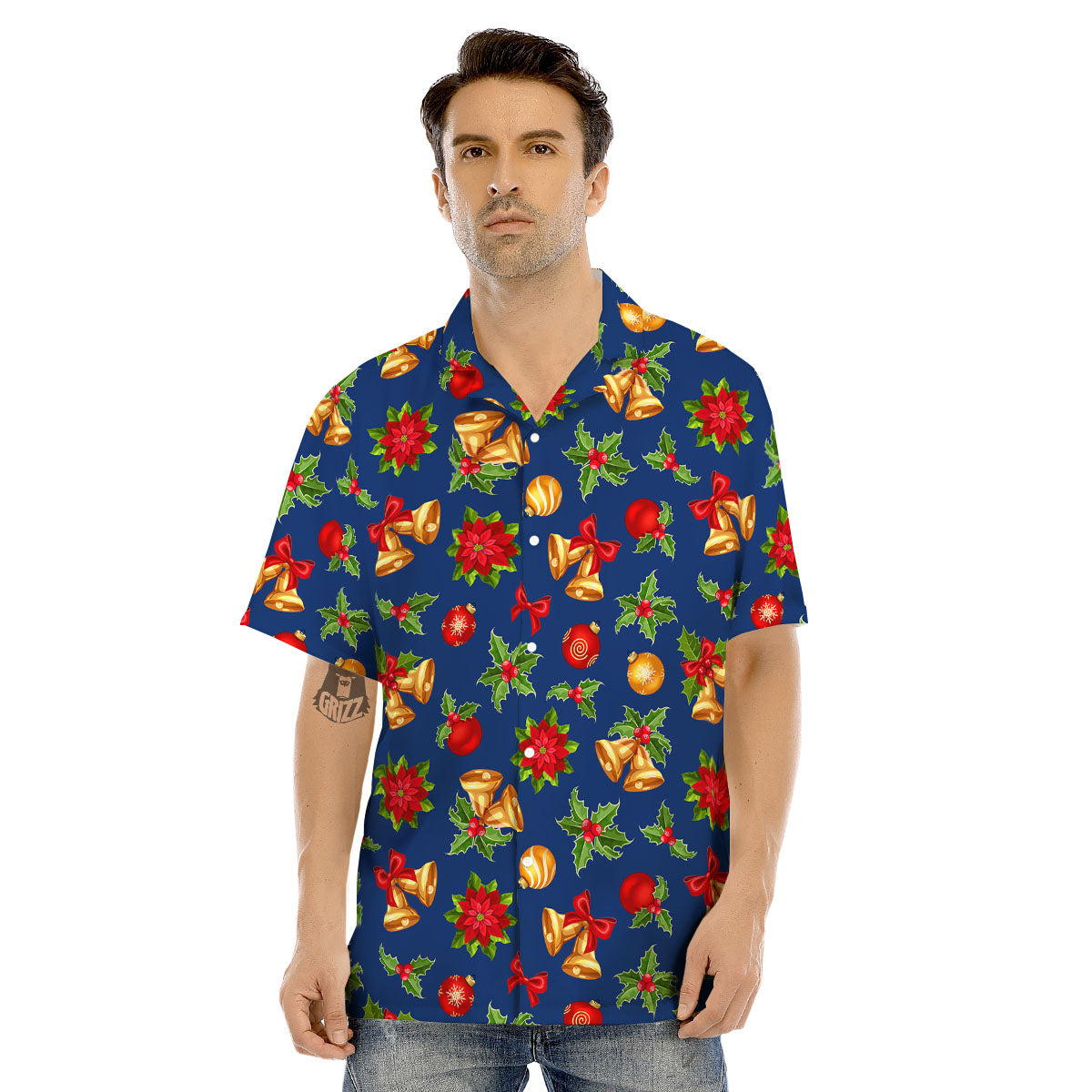 Poinsettia Merry Christmas Print Pattern Men's Hawaiian Shirt-grizzshop