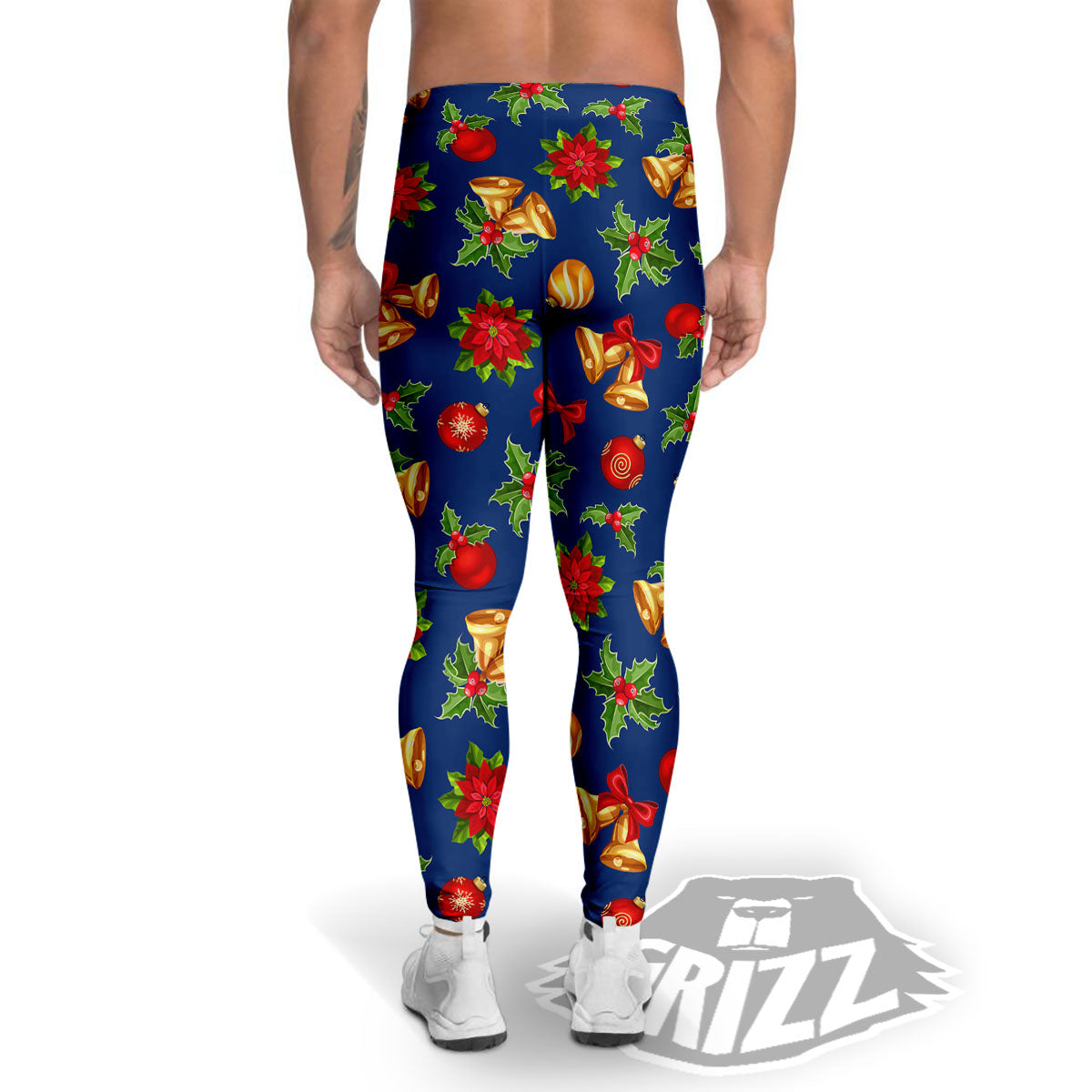 Poinsettia Merry Christmas Print Pattern Men's Leggings-grizzshop