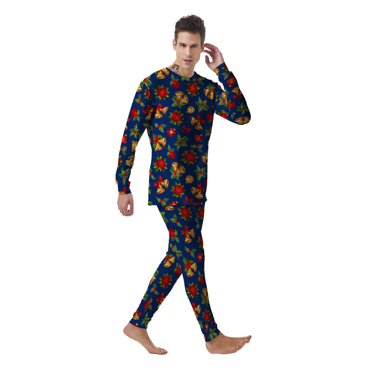Poinsettia Merry Christmas Print Pattern Men's Pajamas-grizzshop