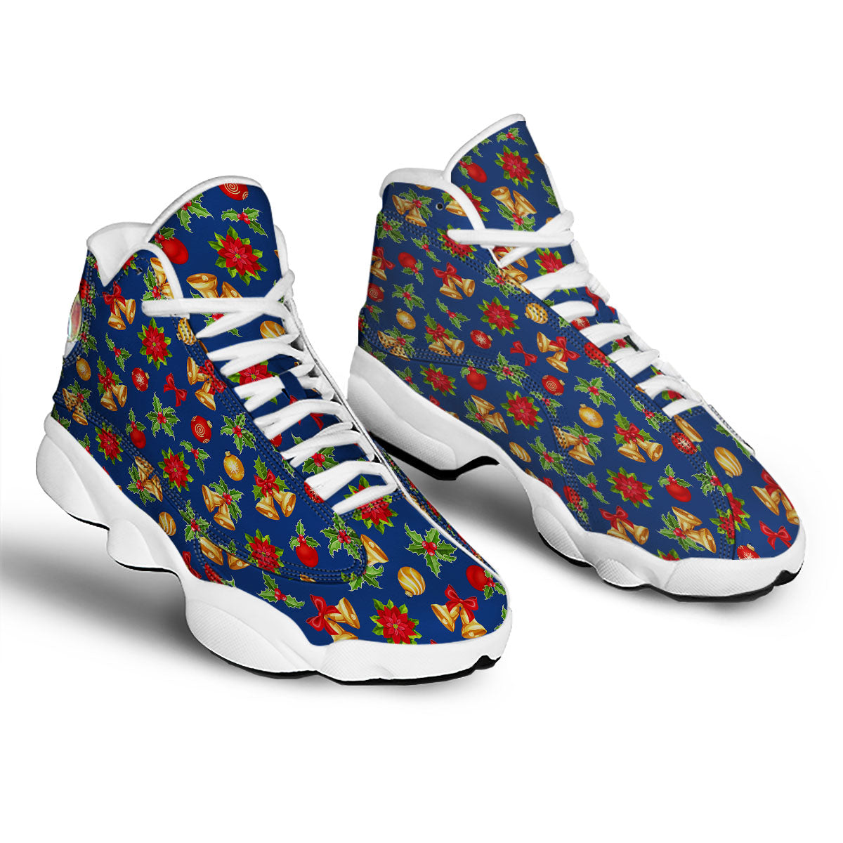 Poinsettia Merry Christmas Print Pattern White Basketball Shoes-grizzshop