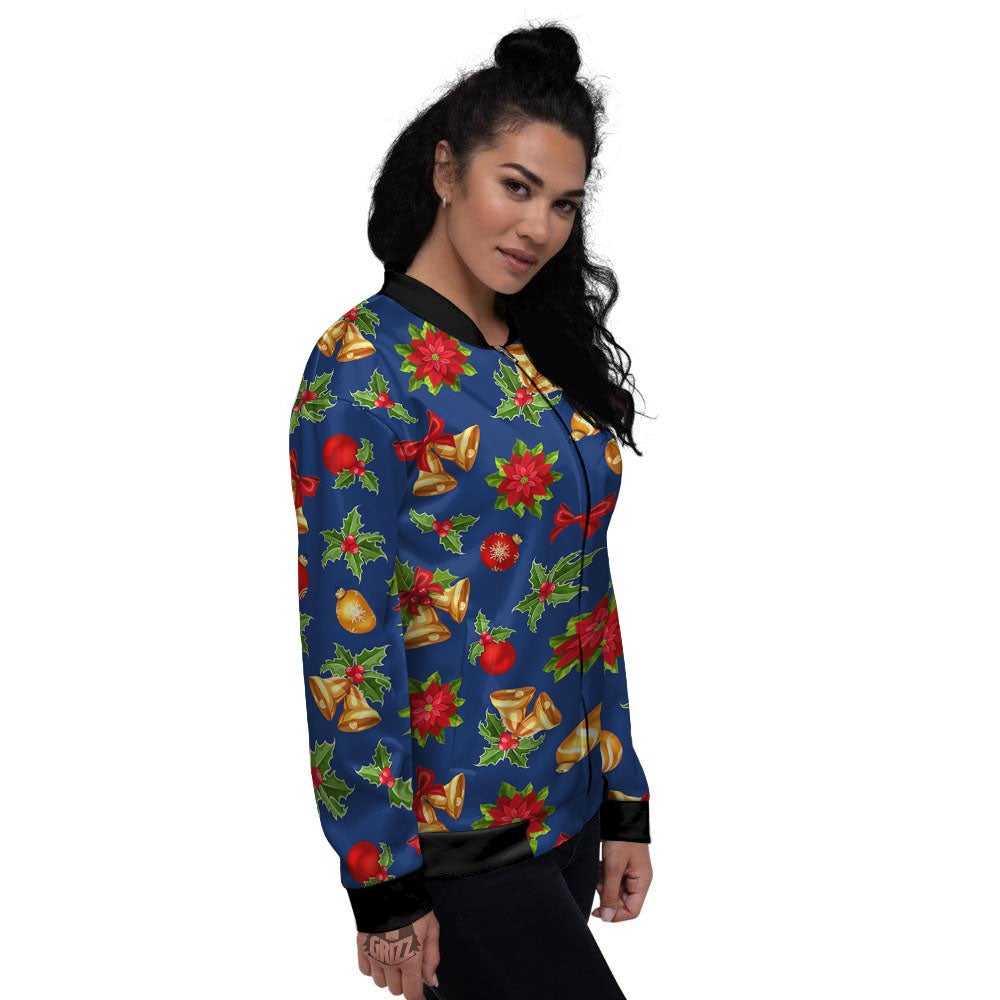 Poinsettia Merry Christmas Print Pattern Women's Bomber Jacket-grizzshop