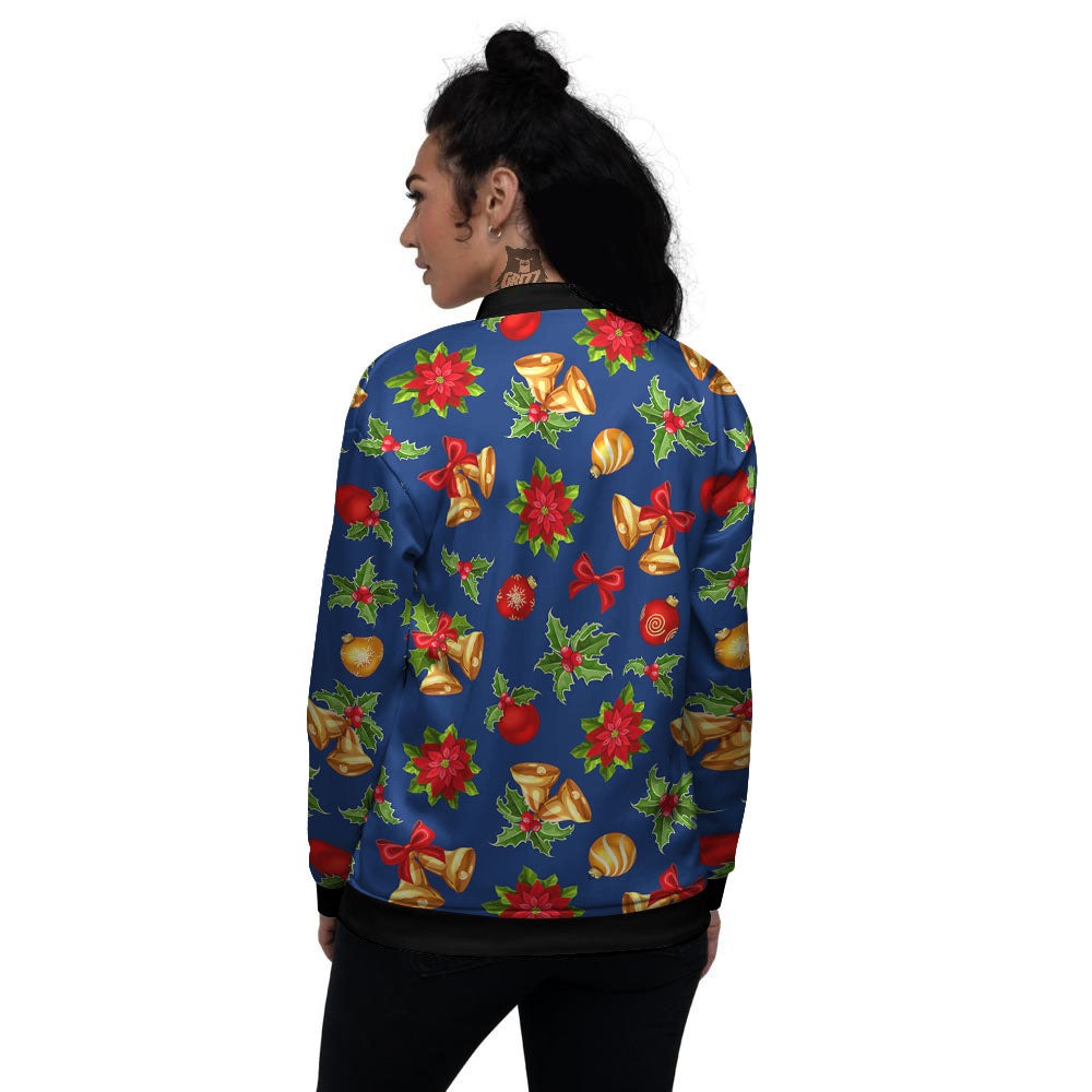 Poinsettia Merry Christmas Print Pattern Women's Bomber Jacket-grizzshop