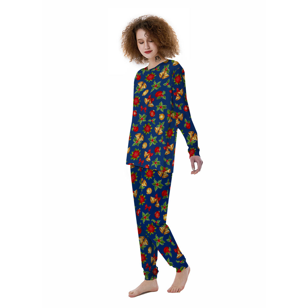 Poinsettia Merry Christmas Print Pattern Women's Pajamas-grizzshop