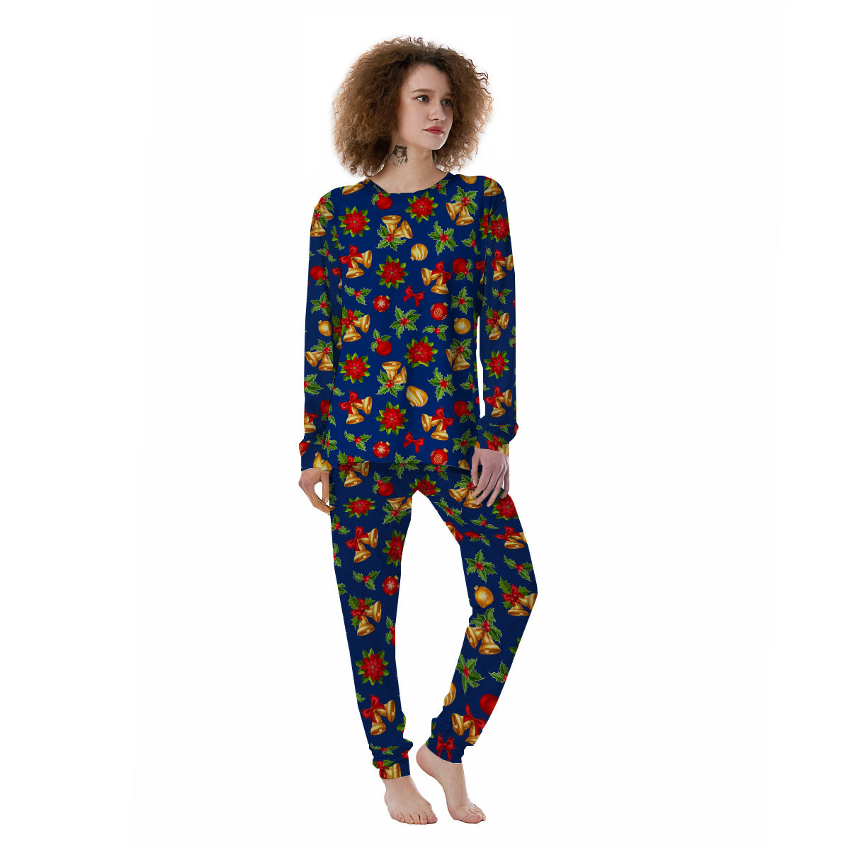 Poinsettia Merry Christmas Print Pattern Women's Pajamas-grizzshop
