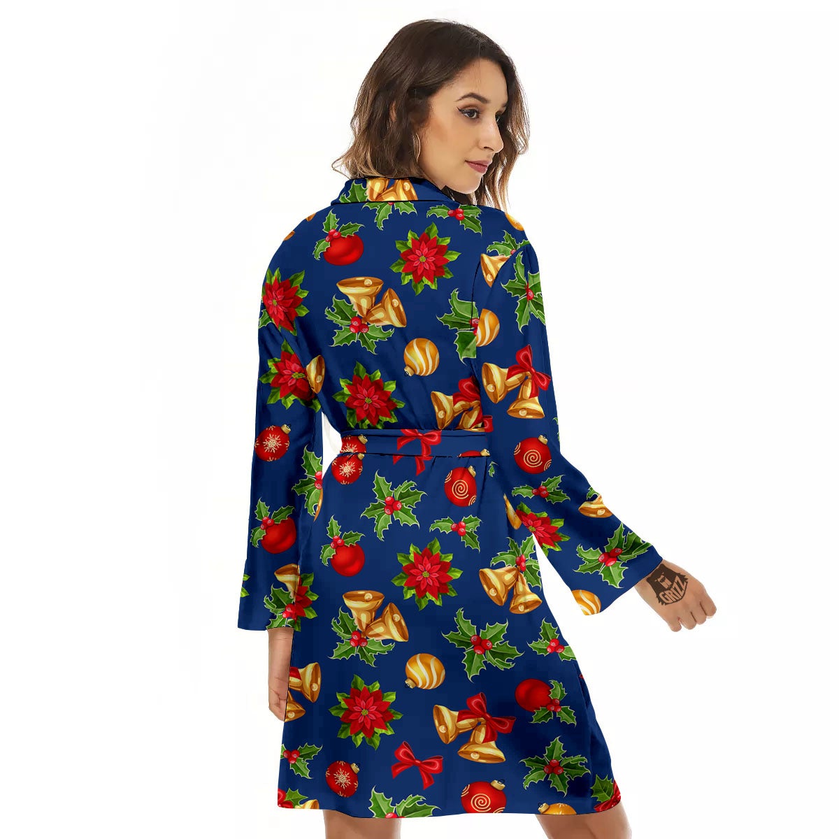 Poinsettia Merry Christmas Print Pattern Women's Robe-grizzshop