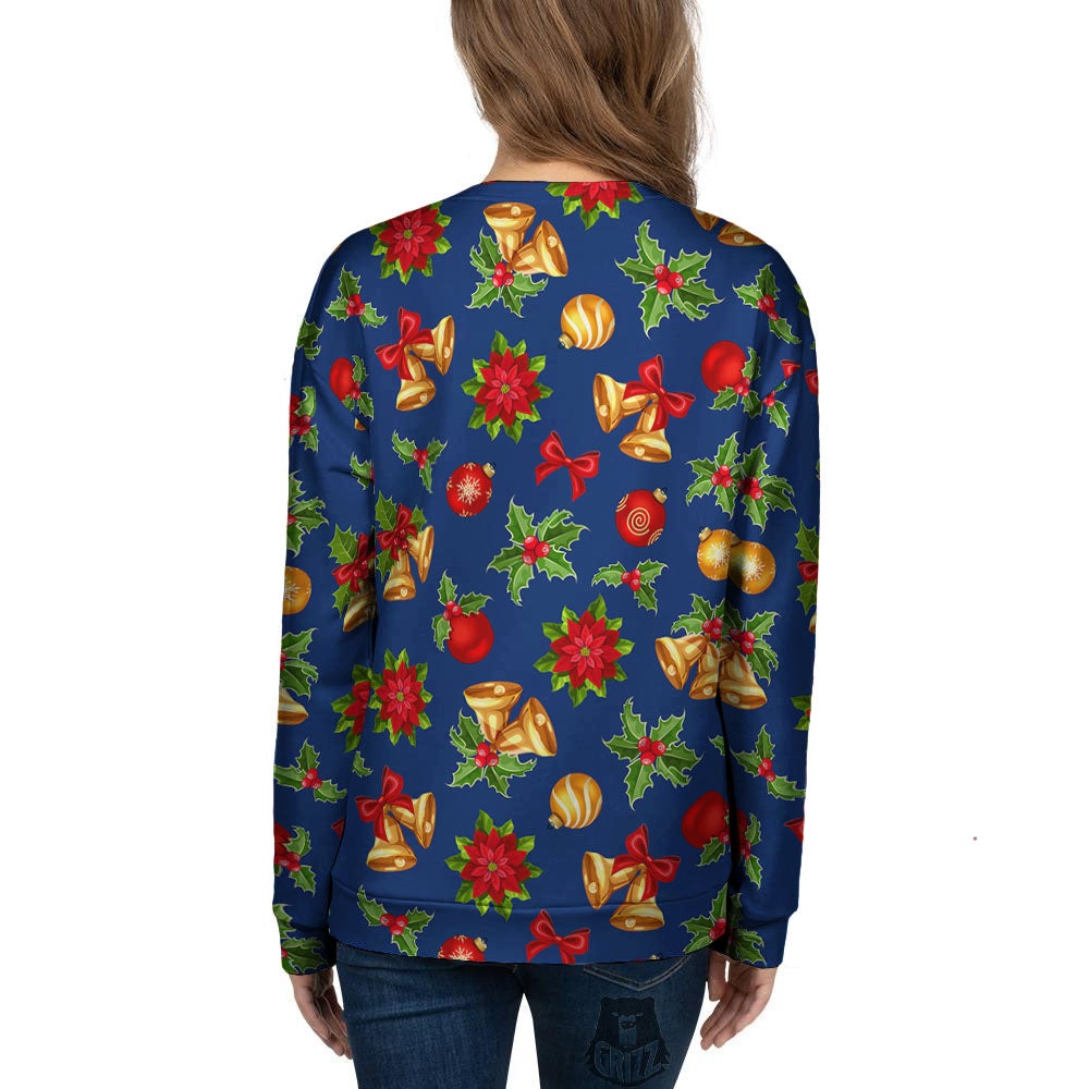 Poinsettia Merry Christmas Print Pattern Women's Sweatshirt-grizzshop