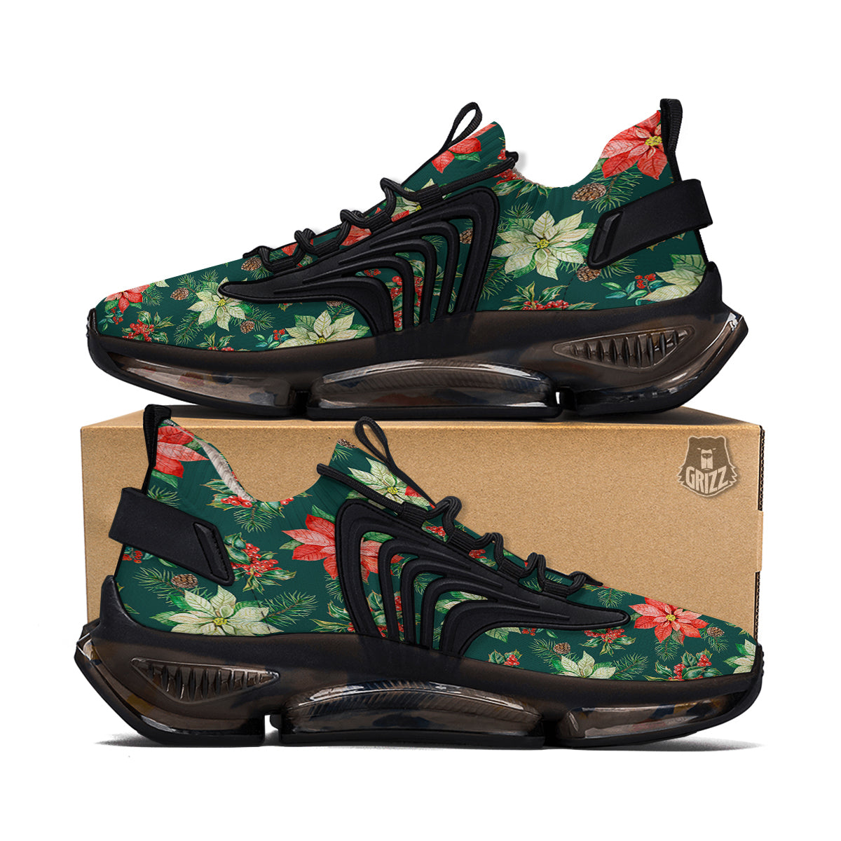 Poinsettia Watercolor Print Pattern Black Gym Shoes-grizzshop