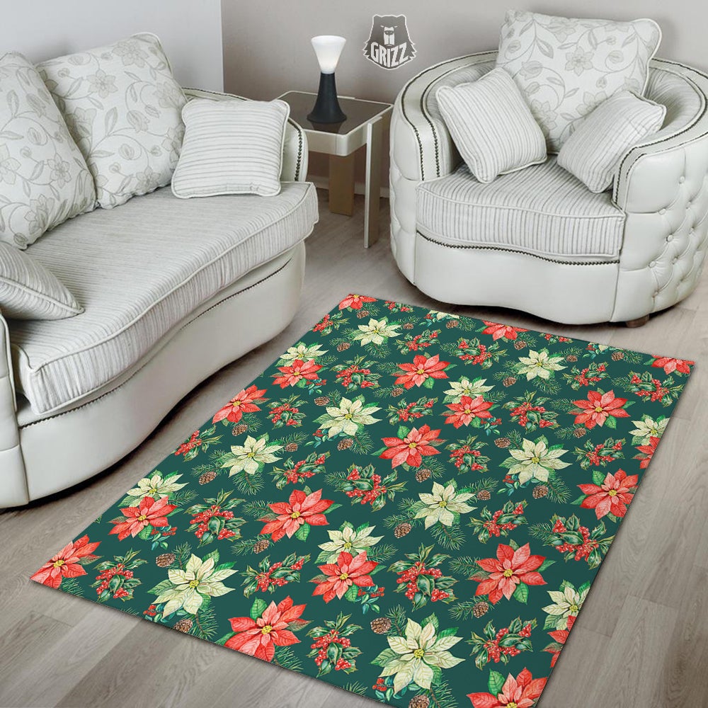 Poinsettia Watercolor Print Pattern Floor Mat-grizzshop