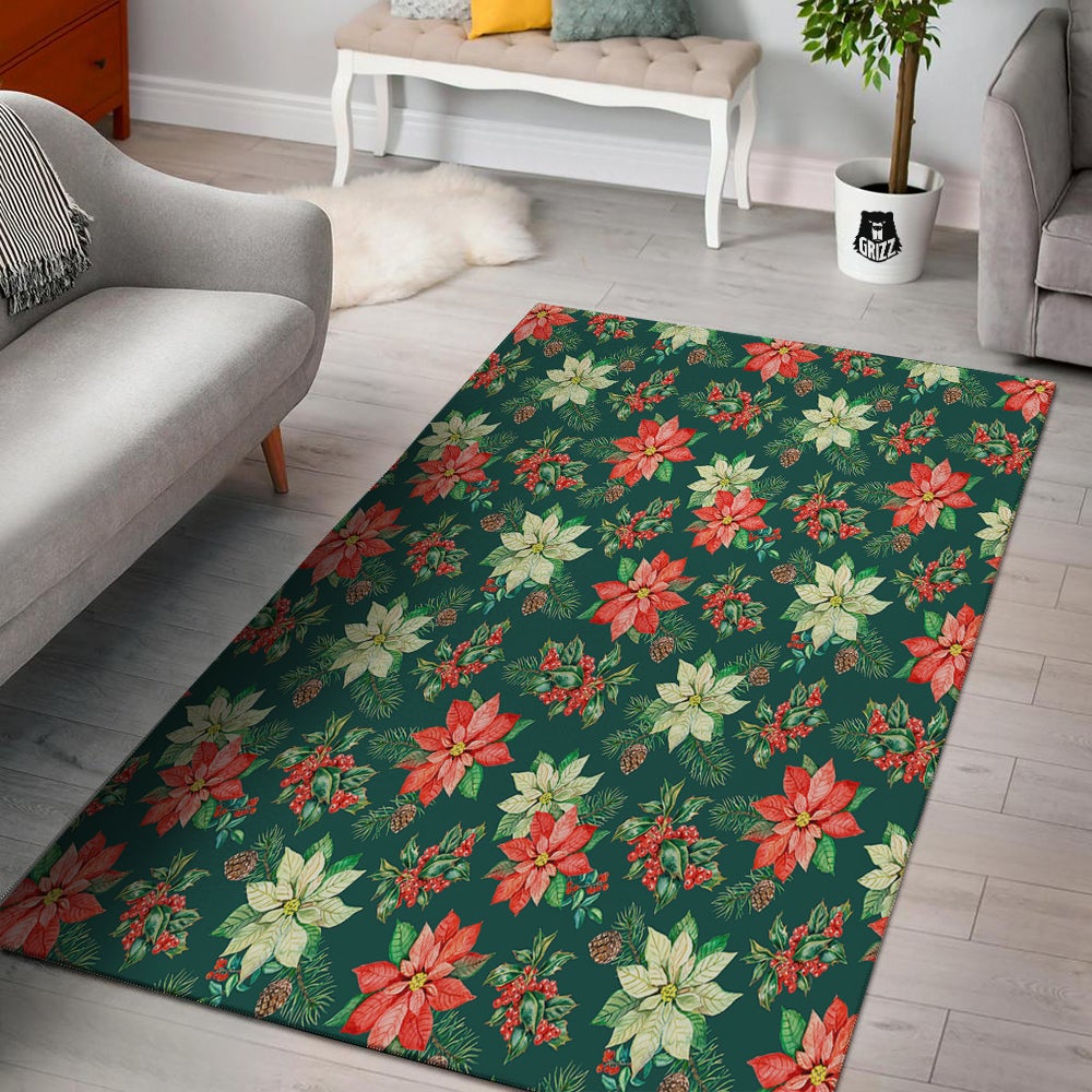 Poinsettia Watercolor Print Pattern Floor Mat-grizzshop