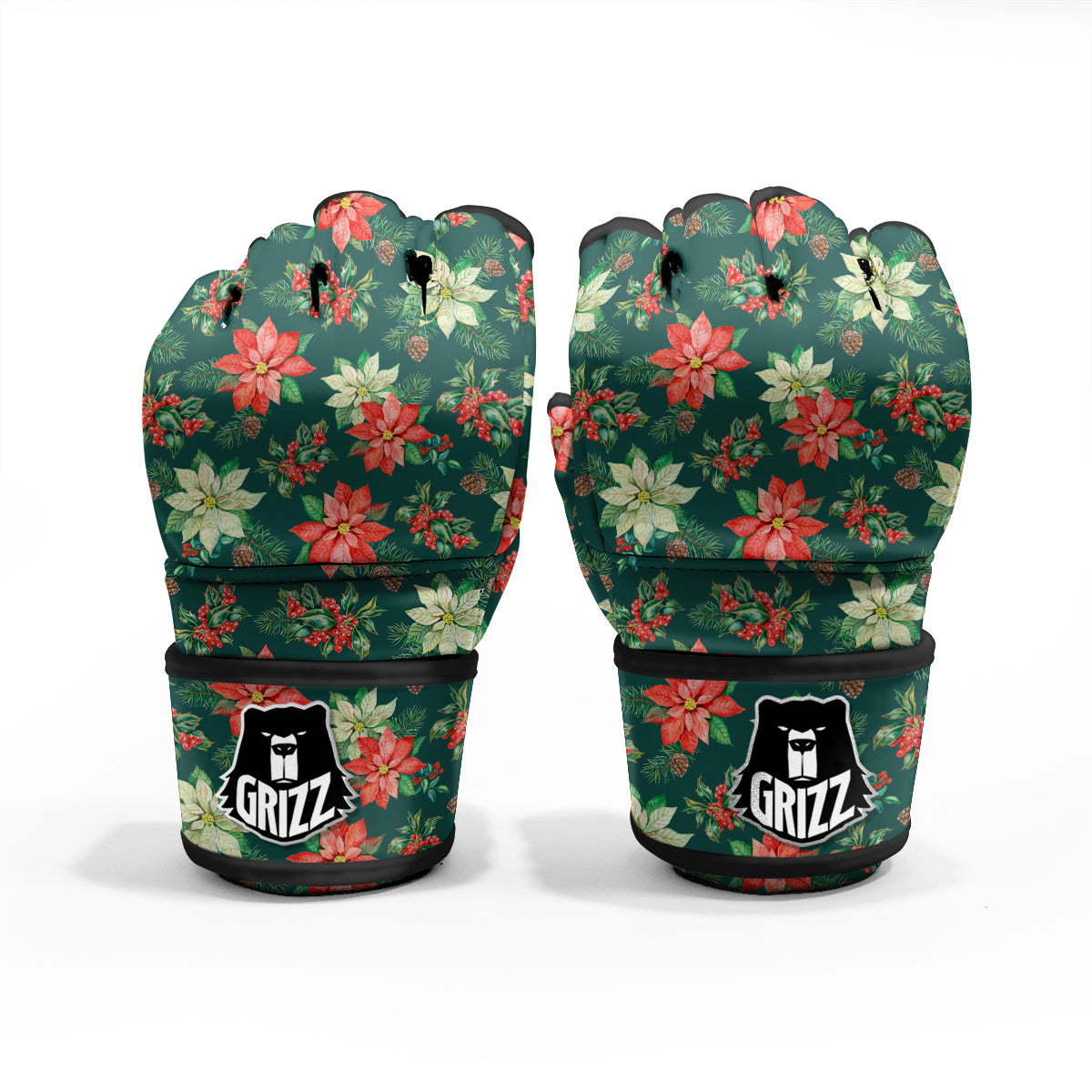 Poinsettia Watercolor Print Pattern MMA Gloves-grizzshop