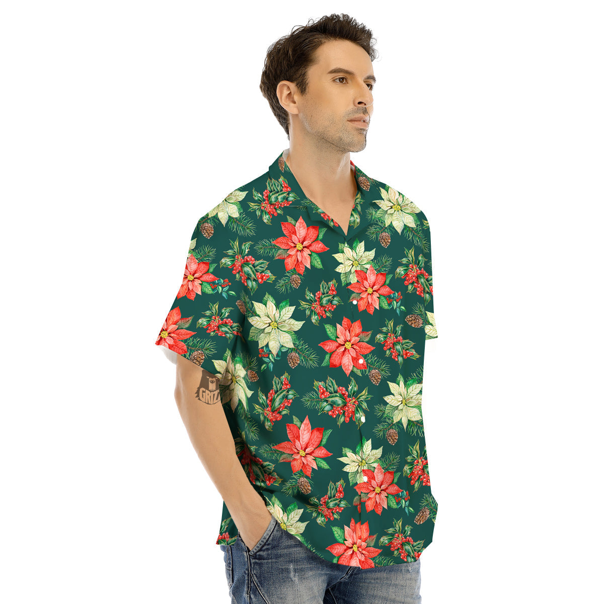 Poinsettia Watercolor Print Pattern Men's Hawaiian Shirt-grizzshop