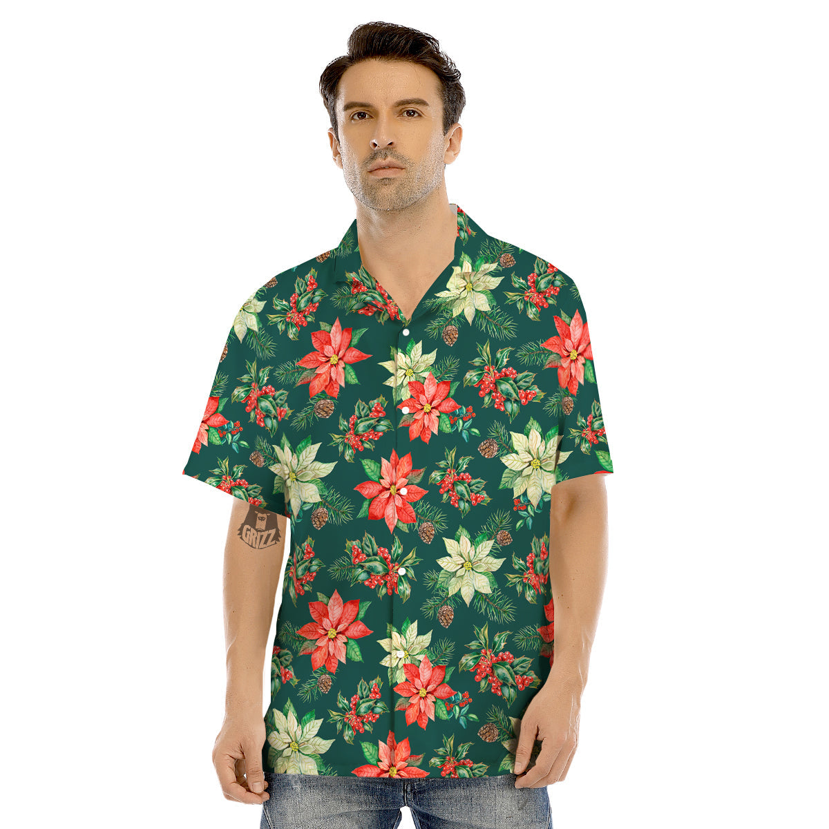 Poinsettia Watercolor Print Pattern Men's Hawaiian Shirt-grizzshop