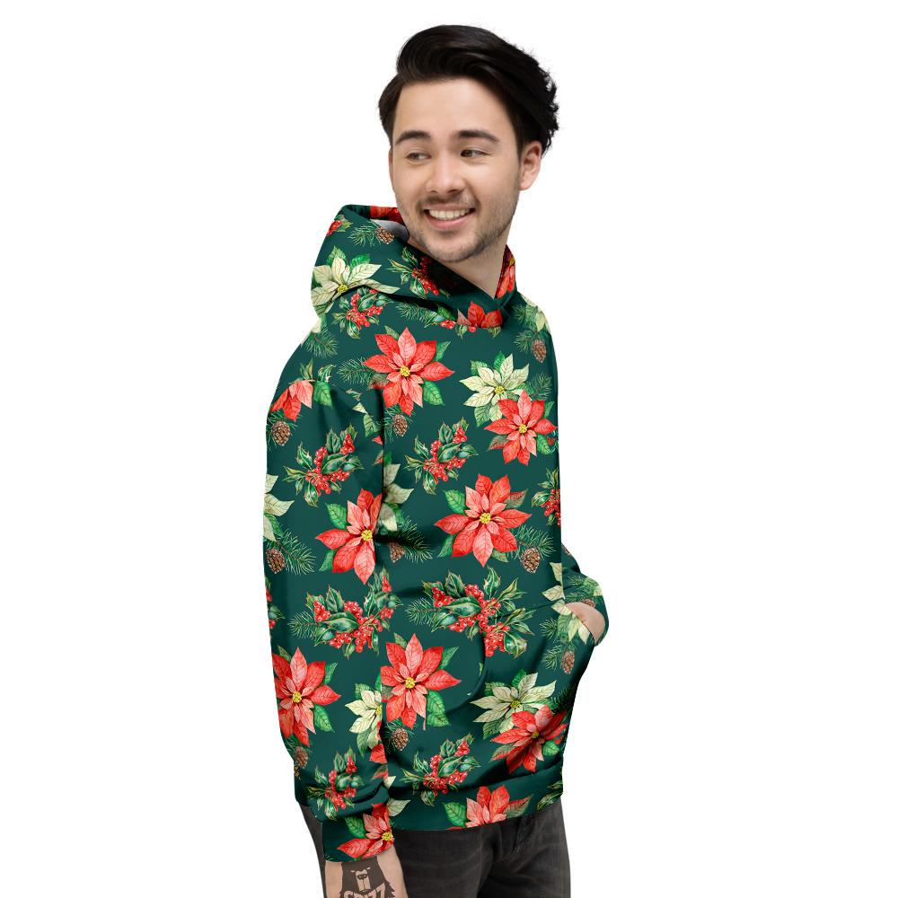 Poinsettia Watercolor Print Pattern Men's Hoodie-grizzshop