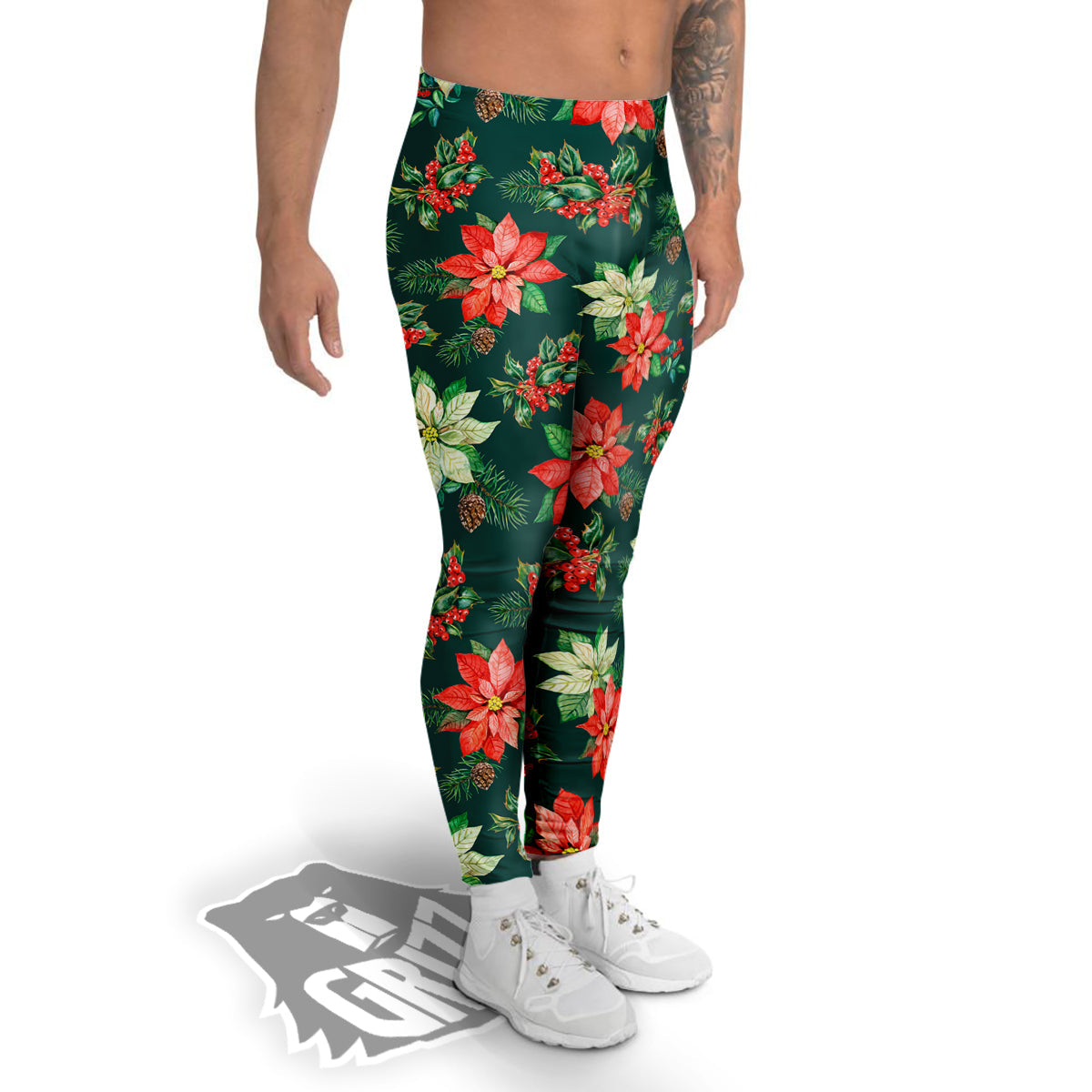 Poinsettia Watercolor Print Pattern Men's Leggings-grizzshop