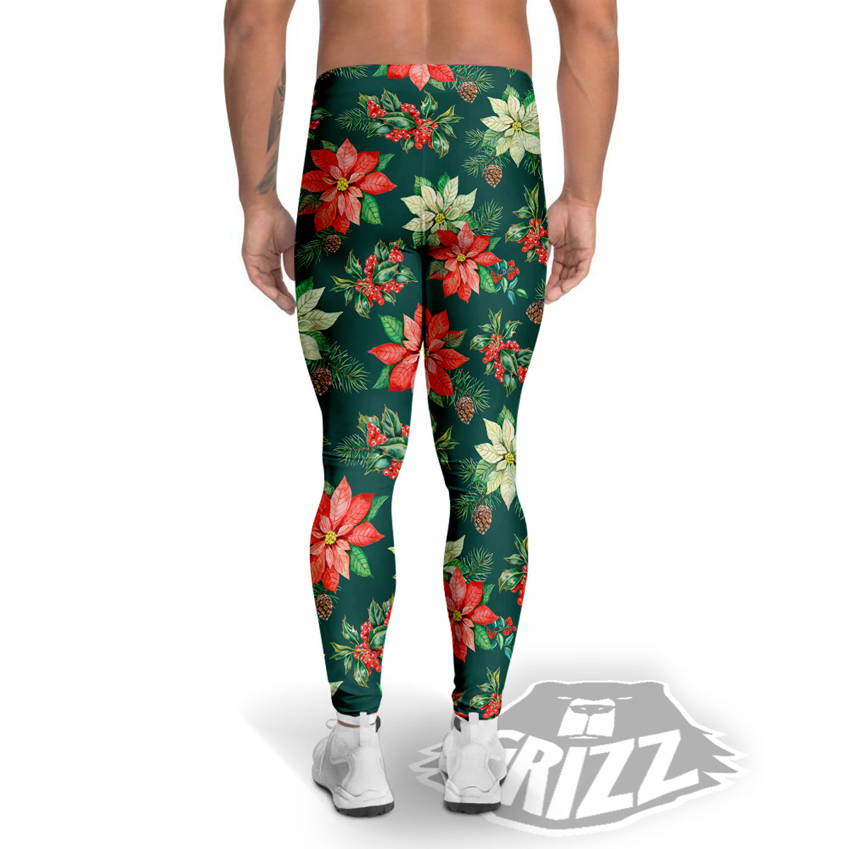 Poinsettia Watercolor Print Pattern Men's Leggings-grizzshop