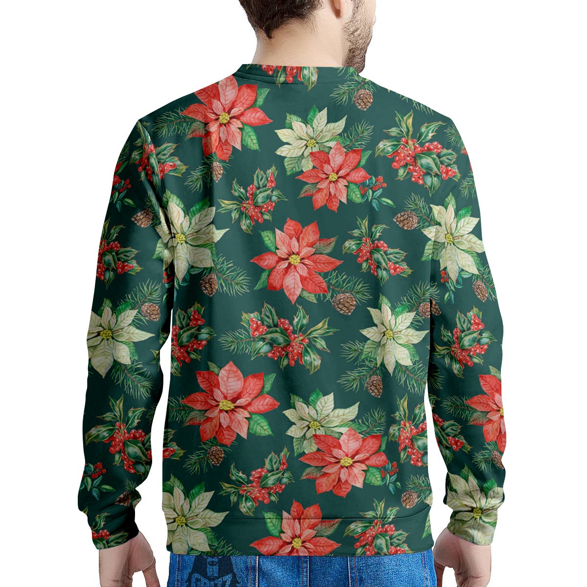 Poinsettia Watercolor Print Pattern Men's Sweatshirt-grizzshop