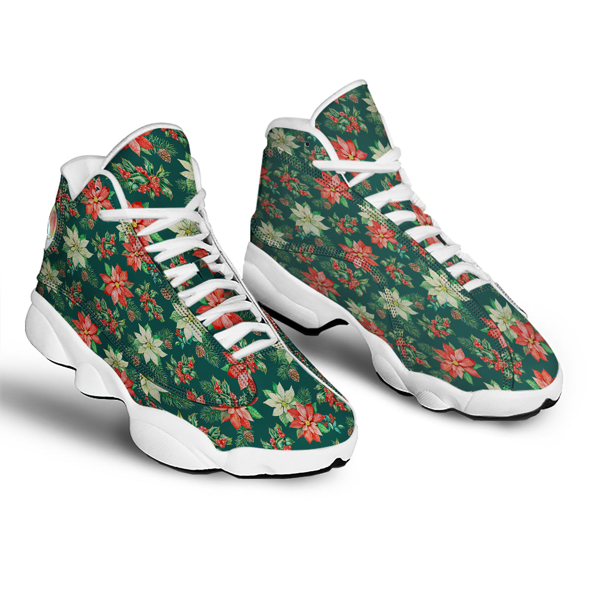 Poinsettia Watercolor Print Pattern White Basketball Shoes-grizzshop