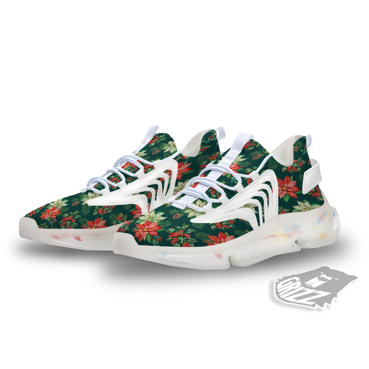 Poinsettia Watercolor Print Pattern White Gym Shoes-grizzshop