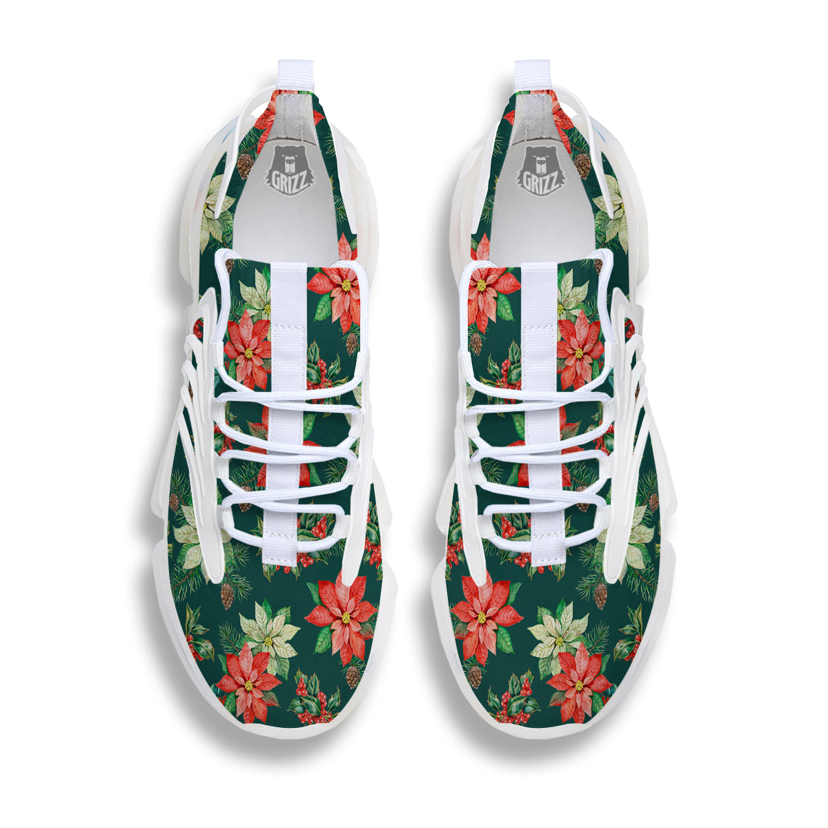 Poinsettia Watercolor Print Pattern White Gym Shoes-grizzshop