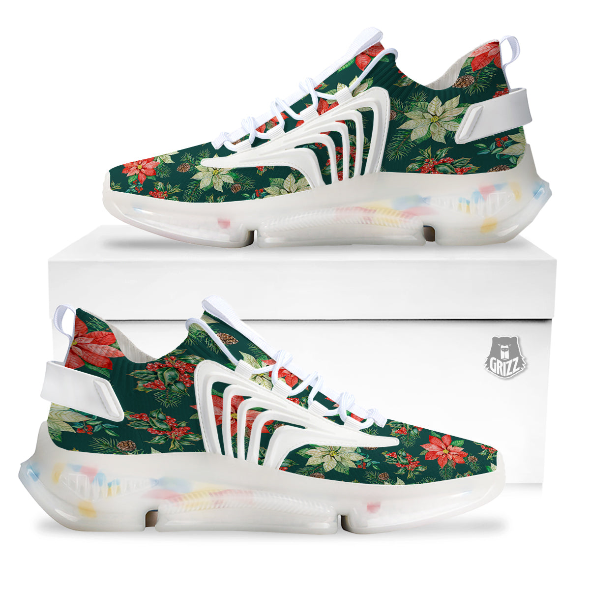 Poinsettia Watercolor Print Pattern White Gym Shoes-grizzshop