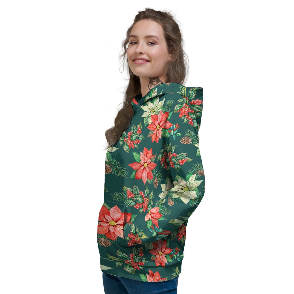 Poinsettia Watercolor Print Pattern Women's Hoodie-grizzshop