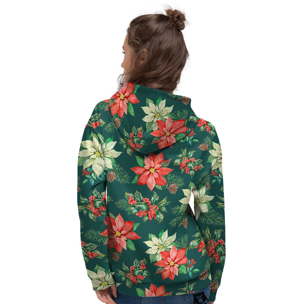 Poinsettia Watercolor Print Pattern Women's Hoodie-grizzshop