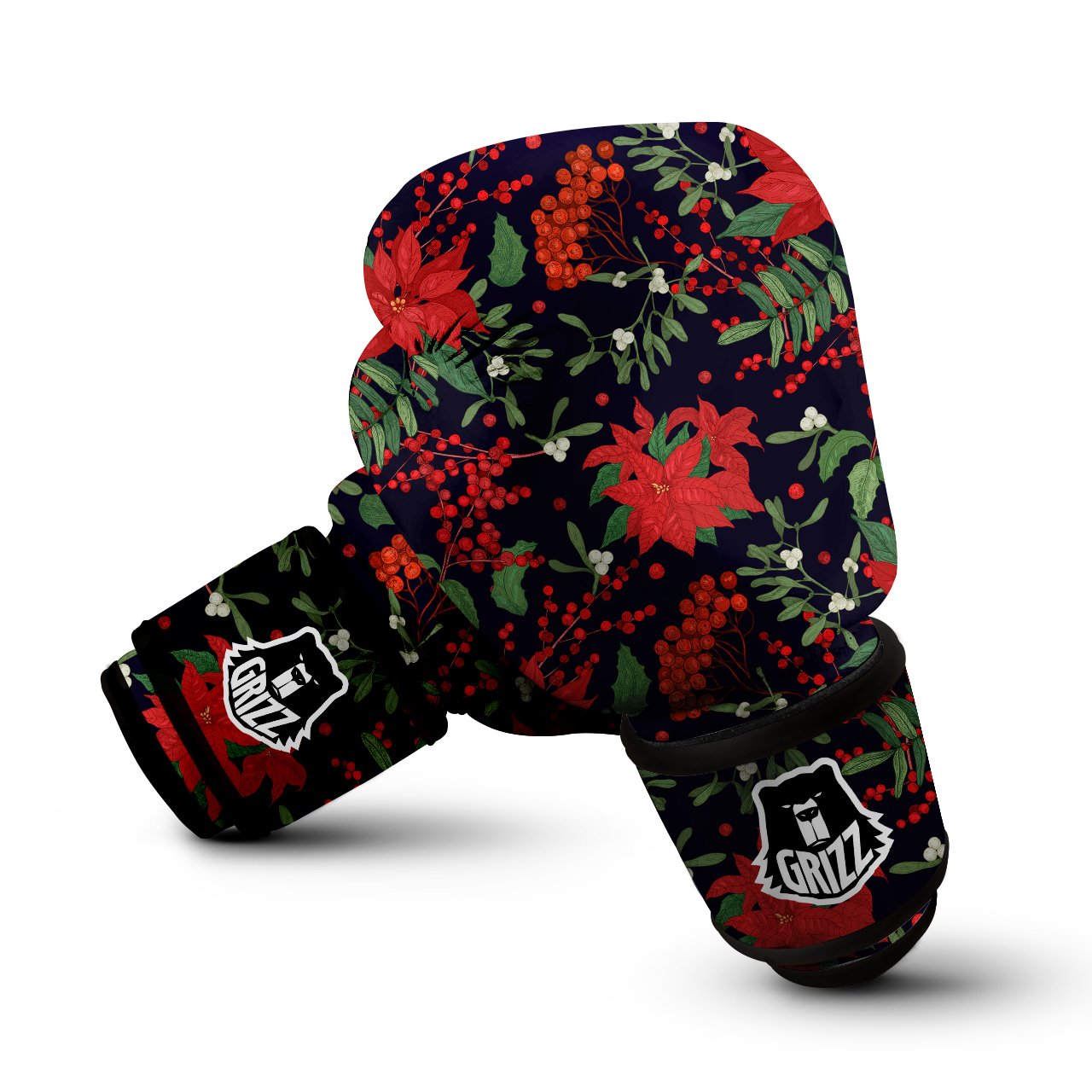 Poinsettia Xmas Print Pattern Boxing Gloves-grizzshop