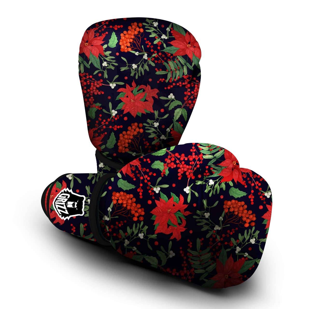 Poinsettia Xmas Print Pattern Boxing Gloves-grizzshop