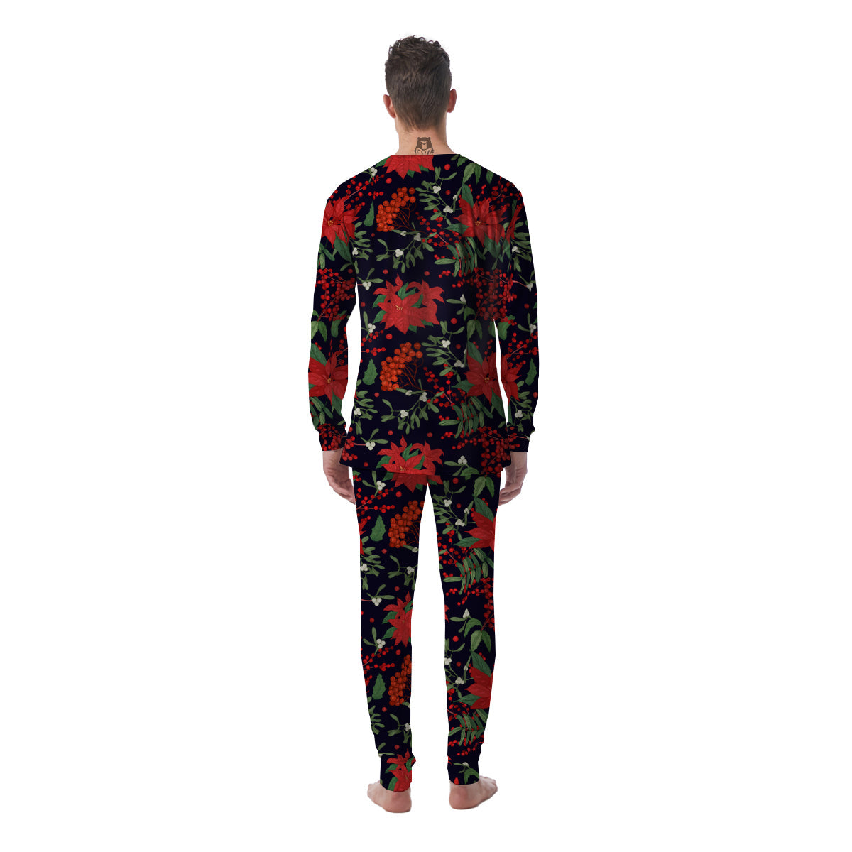 Poinsettia Xmas Print Pattern Men's Pajamas-grizzshop