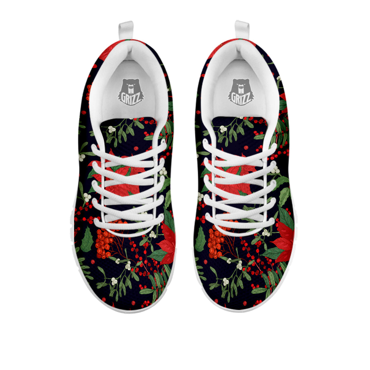 Poinsettia Xmas Print Pattern White Sneaker-grizzshop