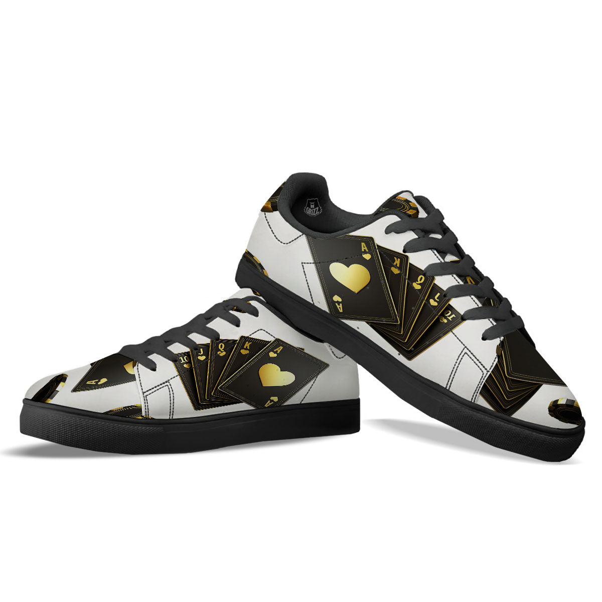 Poker Cards Print Black Low Top Sneakers-grizzshop