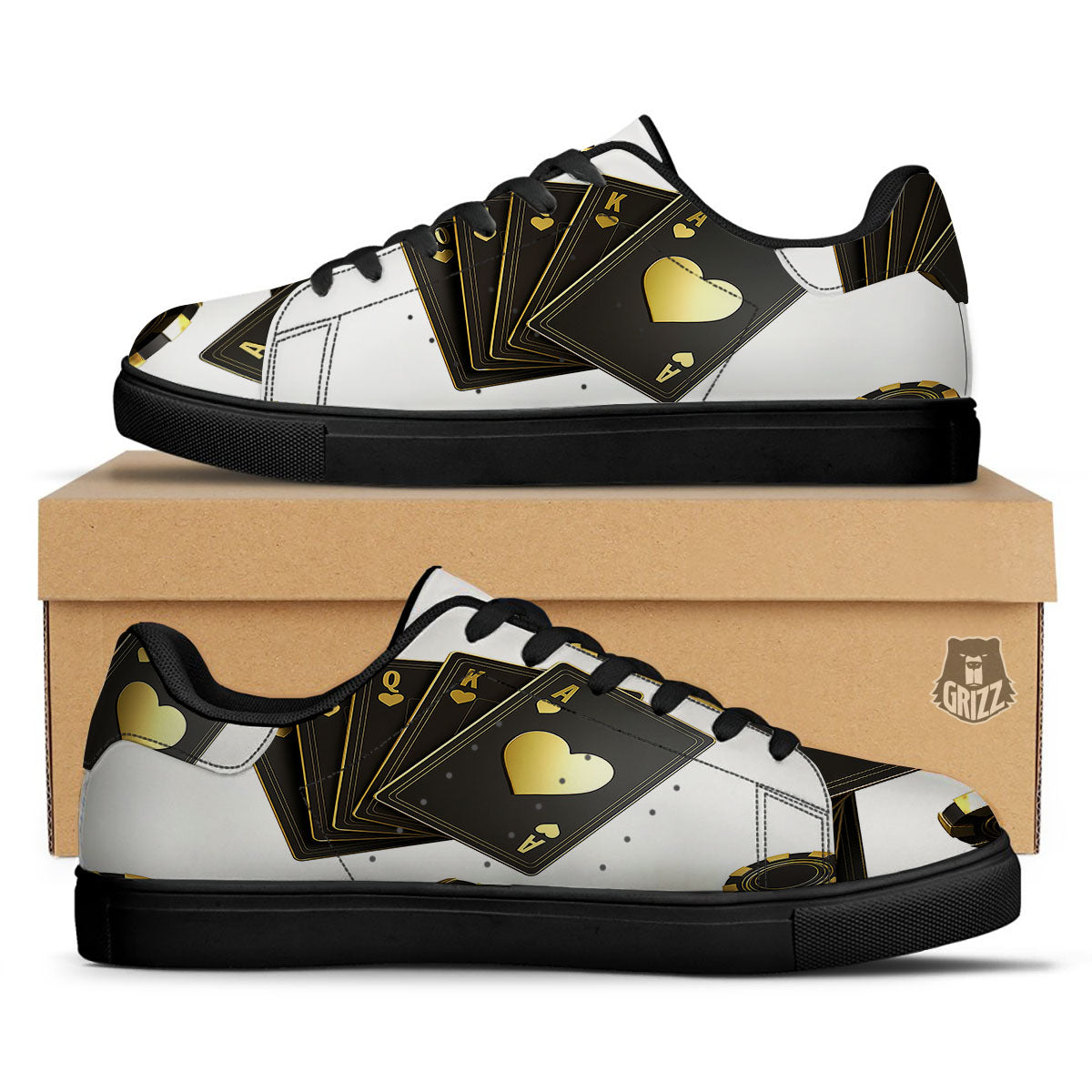 Poker Cards Print Black Low Top Sneakers-grizzshop