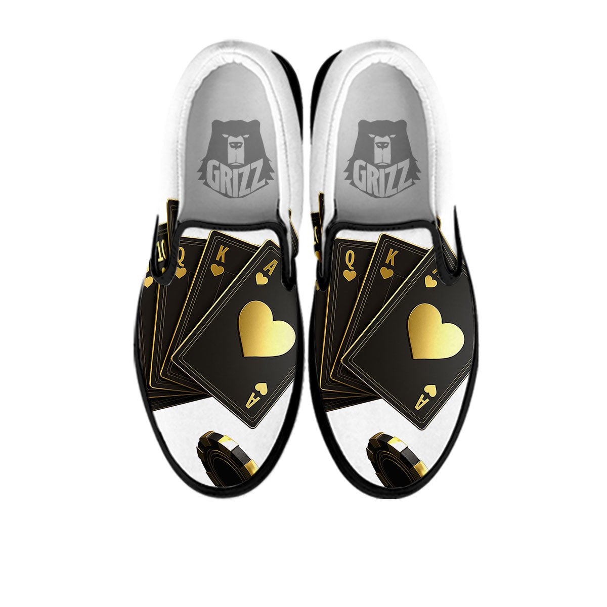 Poker Cards Print Black Slip On Shoes-grizzshop