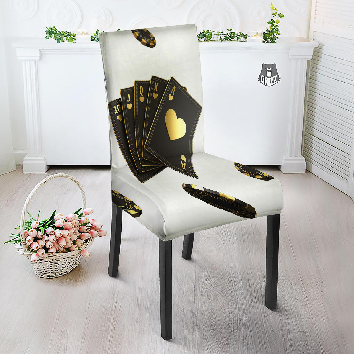 Poker Cards Print Dining Chair Slipcover-grizzshop