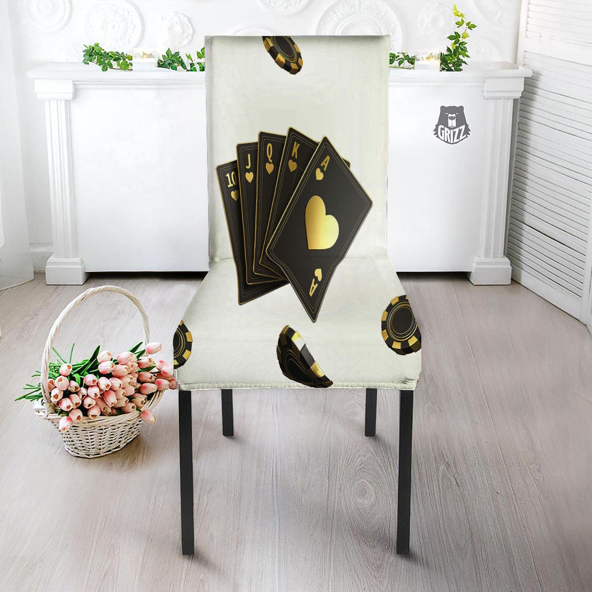Poker Cards Print Dining Chair Slipcover-grizzshop