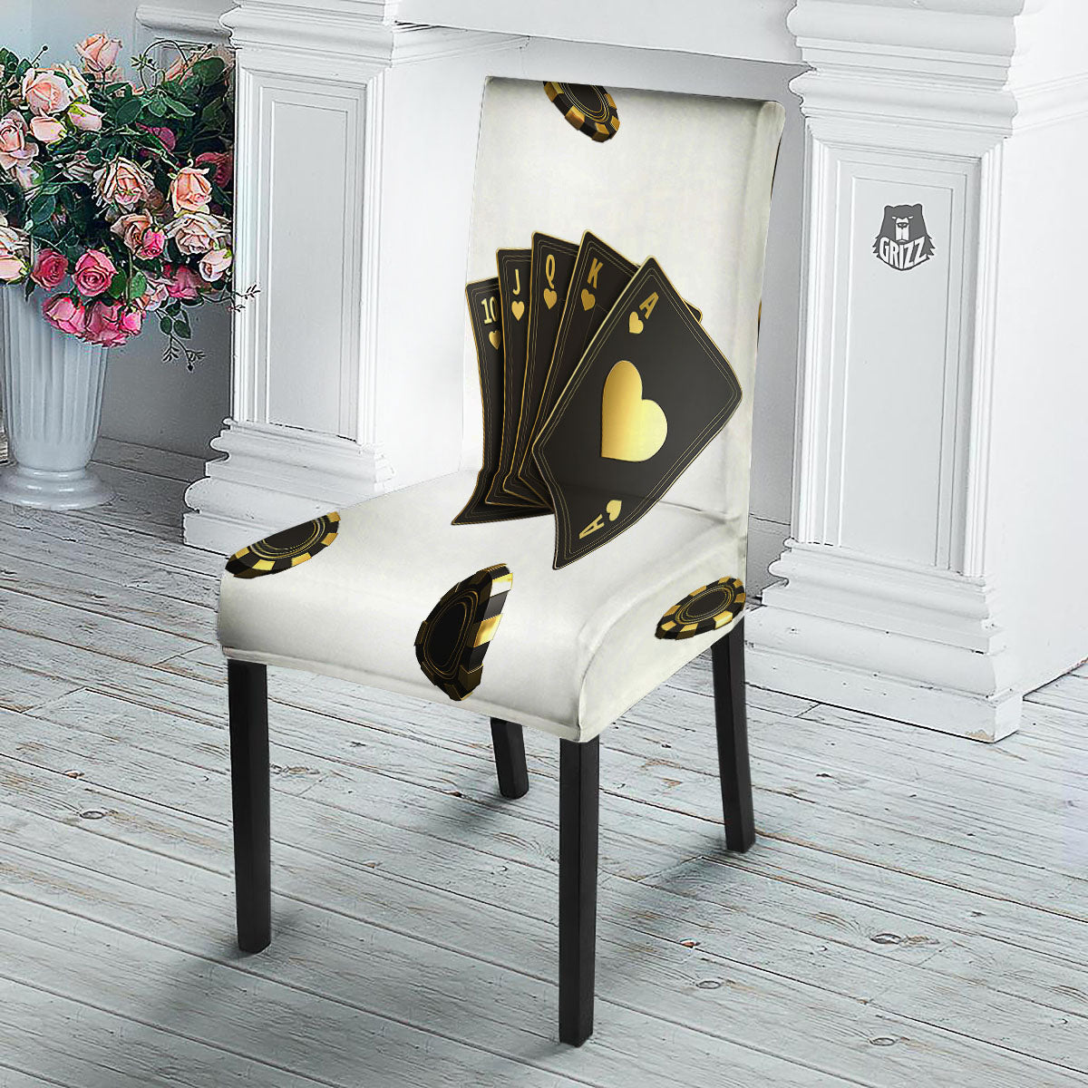 Poker Cards Print Dining Chair Slipcover-grizzshop