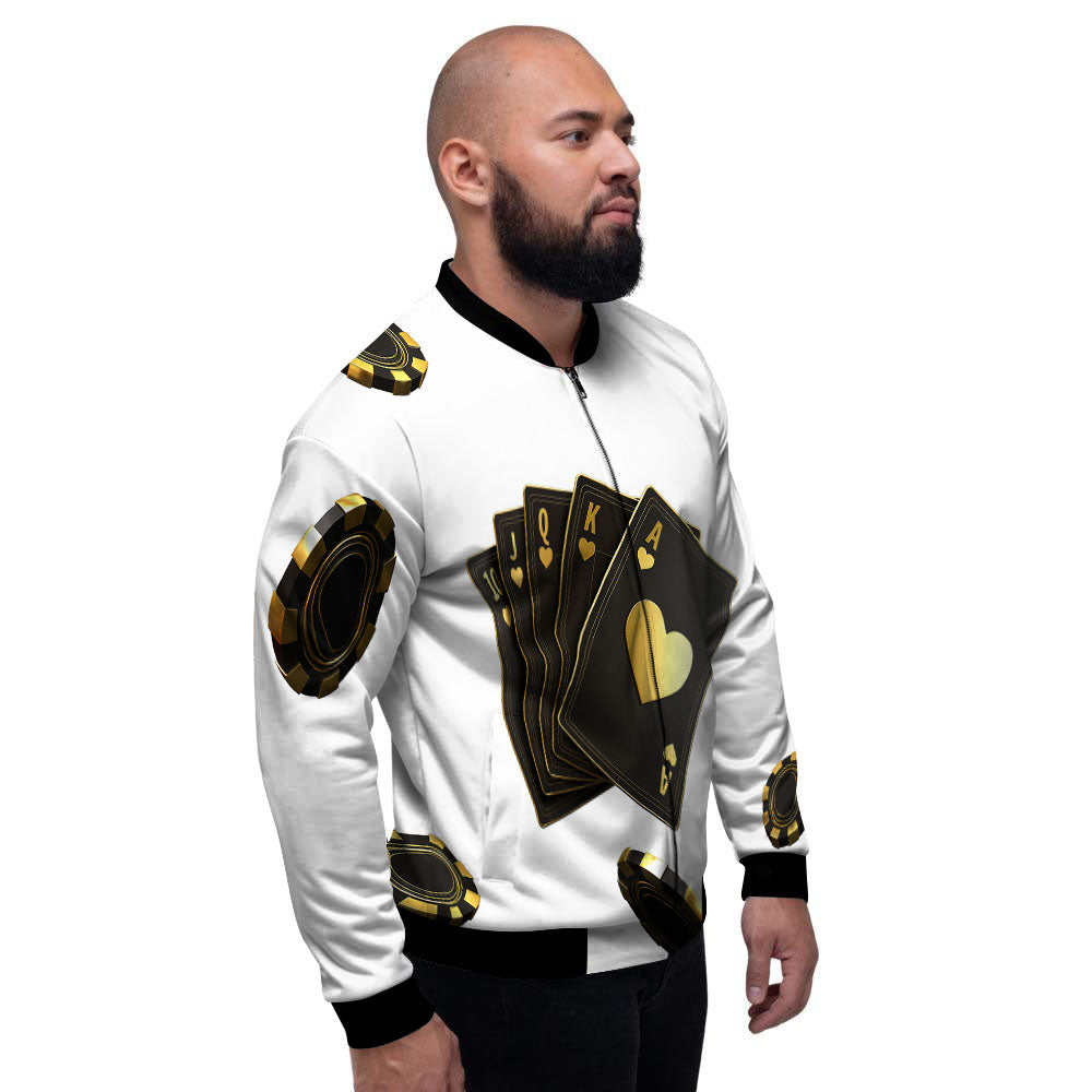 Poker Cards Print Men's Bomber Jacket-grizzshop