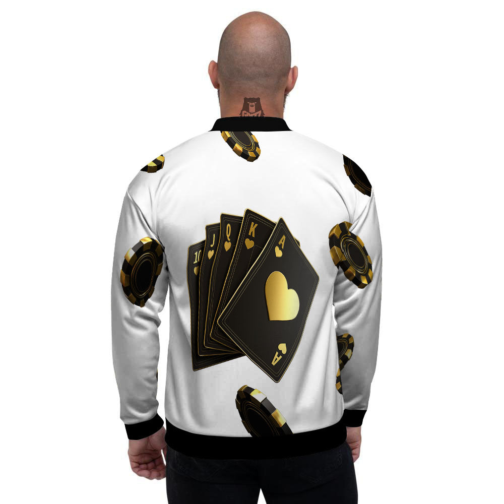 Poker Cards Print Men's Bomber Jacket-grizzshop