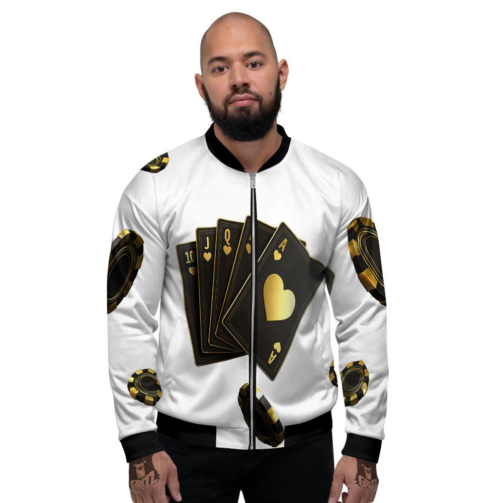 Poker Cards Print Men's Bomber Jacket-grizzshop
