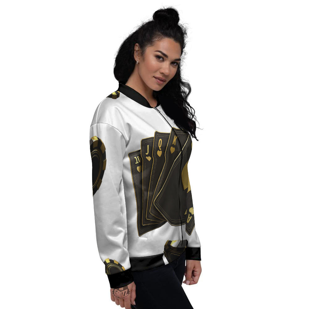Poker Cards Print Women's Bomber Jacket-grizzshop
