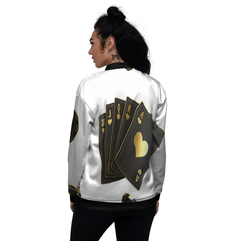 Poker Cards Print Women's Bomber Jacket-grizzshop