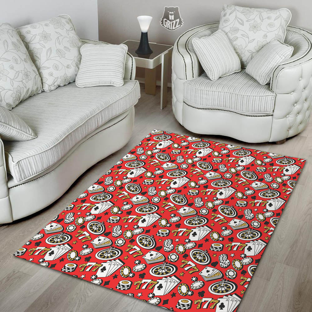Poker Casino And Red Color Print Pattern Floor Mat-grizzshop