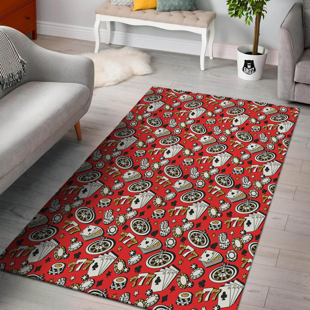 Poker Casino And Red Color Print Pattern Floor Mat-grizzshop