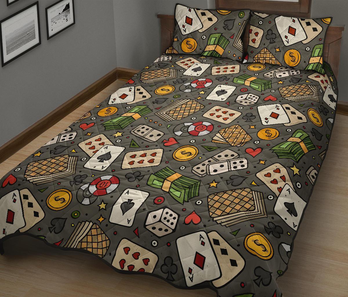 Poker Casino Pattern Print Bed Set Quilt-grizzshop