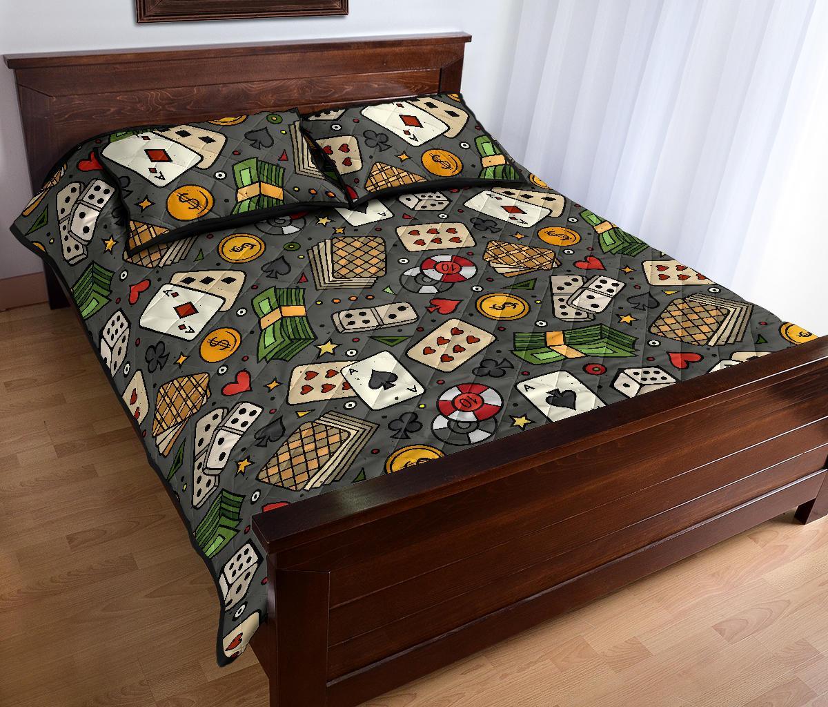 Poker Casino Pattern Print Bed Set Quilt-grizzshop