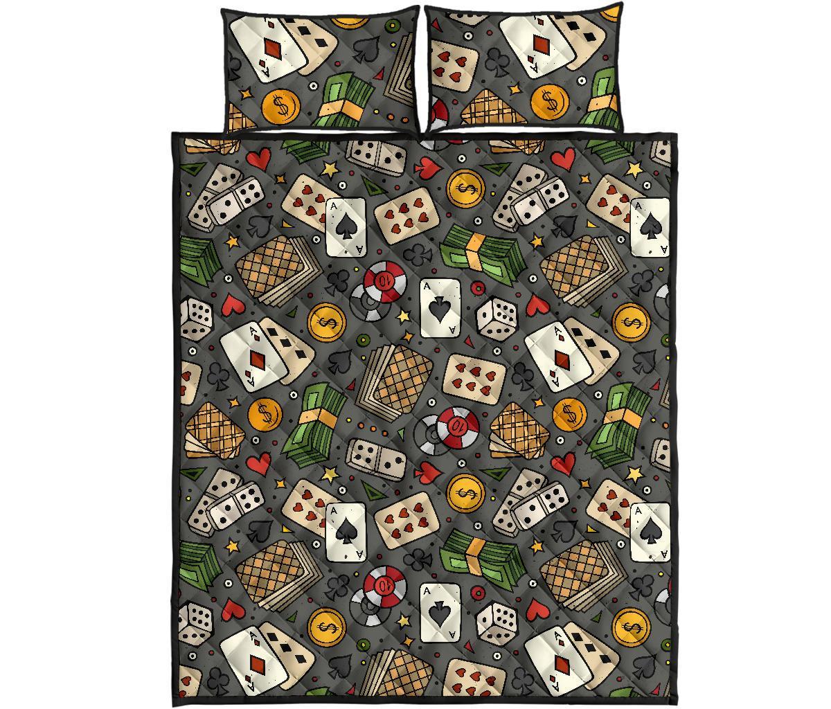 Poker Casino Pattern Print Bed Set Quilt-grizzshop