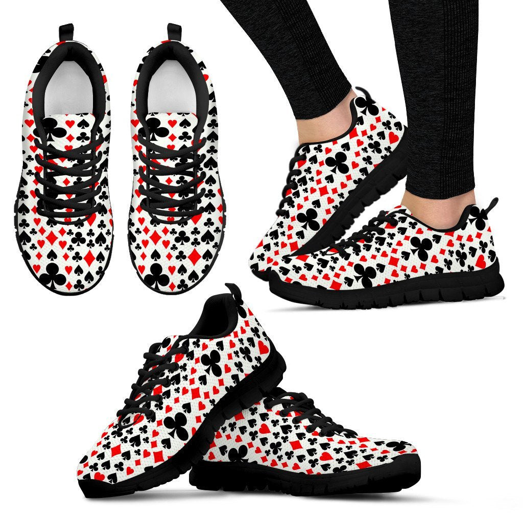 Poker Casino Playing Card Pattern Print Black Sneaker Shoes For Men Women-grizzshop